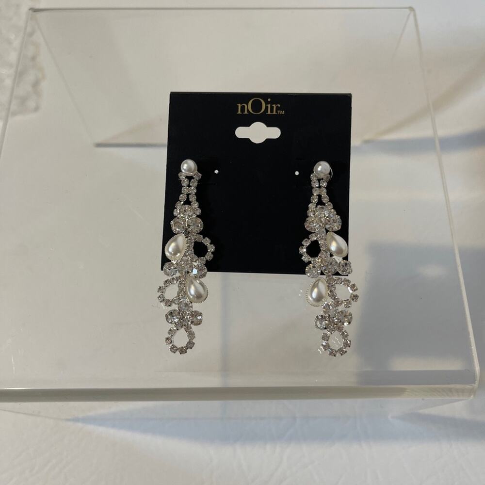 nOir Crystal and Pearl Chandelier Style Earrings. New WO Tag.
